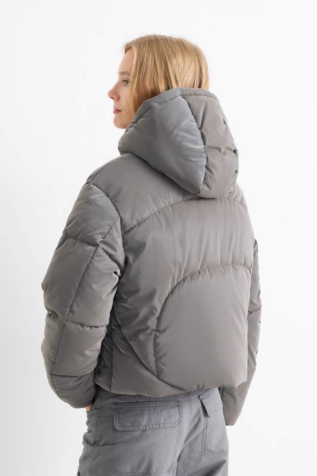 Damen - Steppjacke mit Kapuze - dunkelgrau
