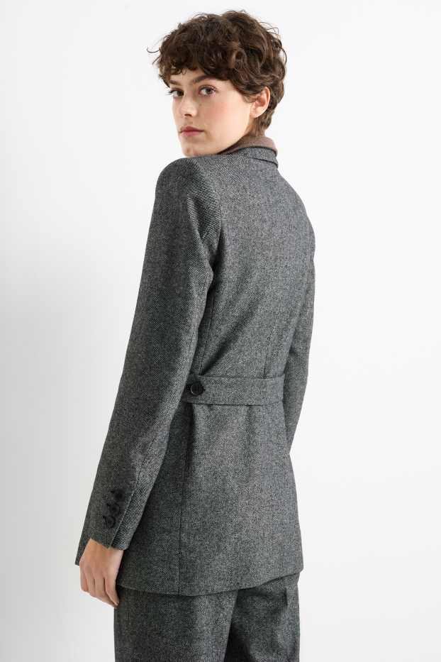 Femmes - Blazer long de bureau - cintré - laine mélangée - gris