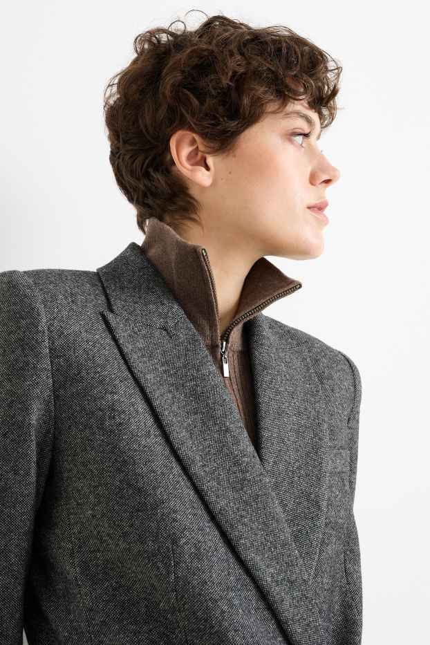 Femmes - Blazer long de bureau - cintré - laine mélangée - gris