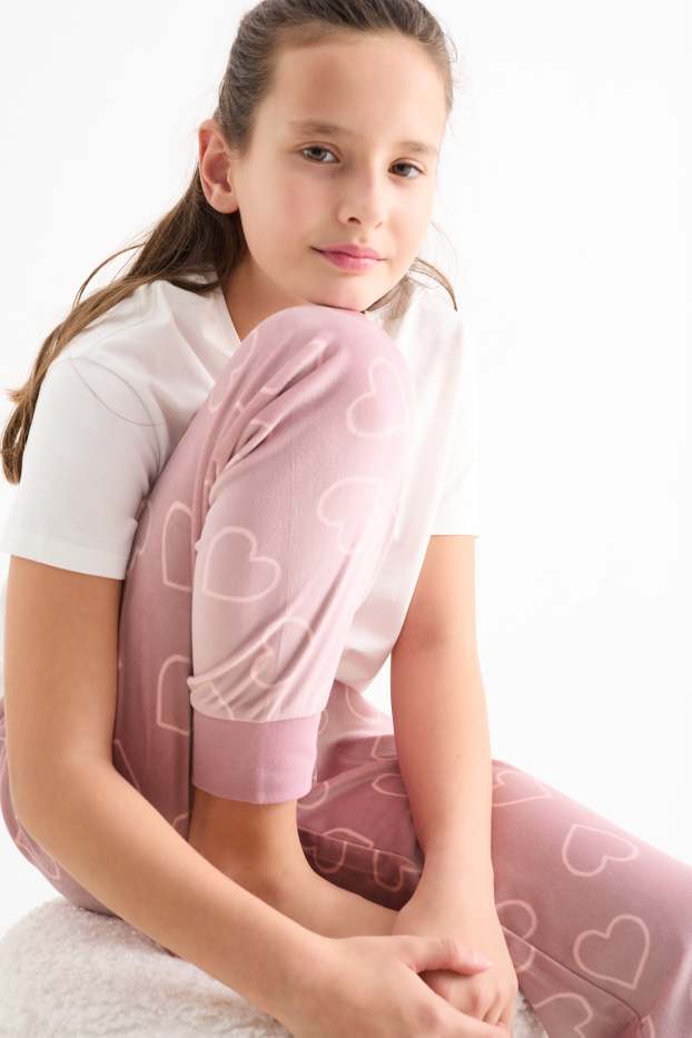 Enfants filles - Lot de 2 - cœur - bas de pyjama - rose foncé