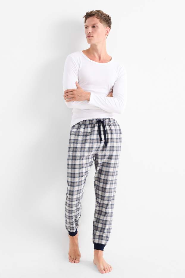Bărbați - Pantaloni de pijama din flanel - în carouri - albastru închis