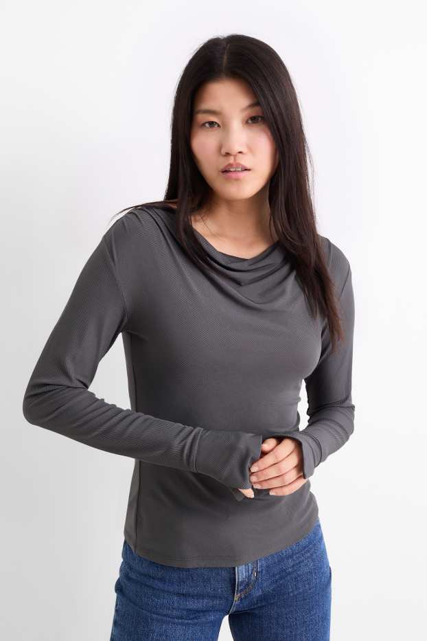 Femei - Tricou cu mânecă lungă - gri închis