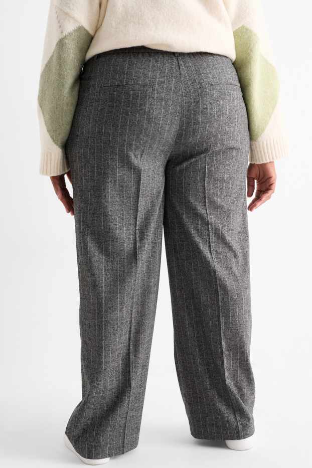 Dona - Pantalons de tela - high waist - wide leg - de ratlla diplomàtica - gris