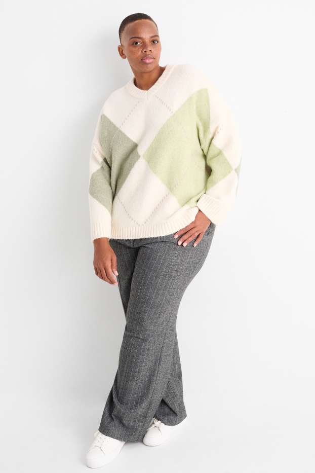 Dona - Pantalons de tela - high waist - wide leg - de ratlla diplomàtica - gris