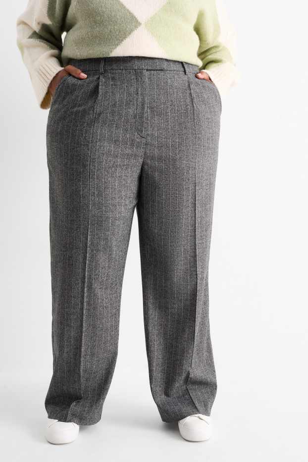 Dona - Pantalons de tela - high waist - wide leg - de ratlla diplomàtica - gris