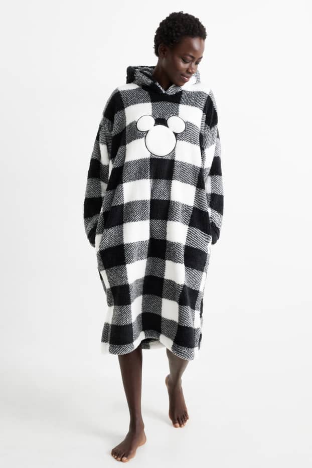 Damen - Hoodie-Decke - kariert - Micky Maus - schwarz