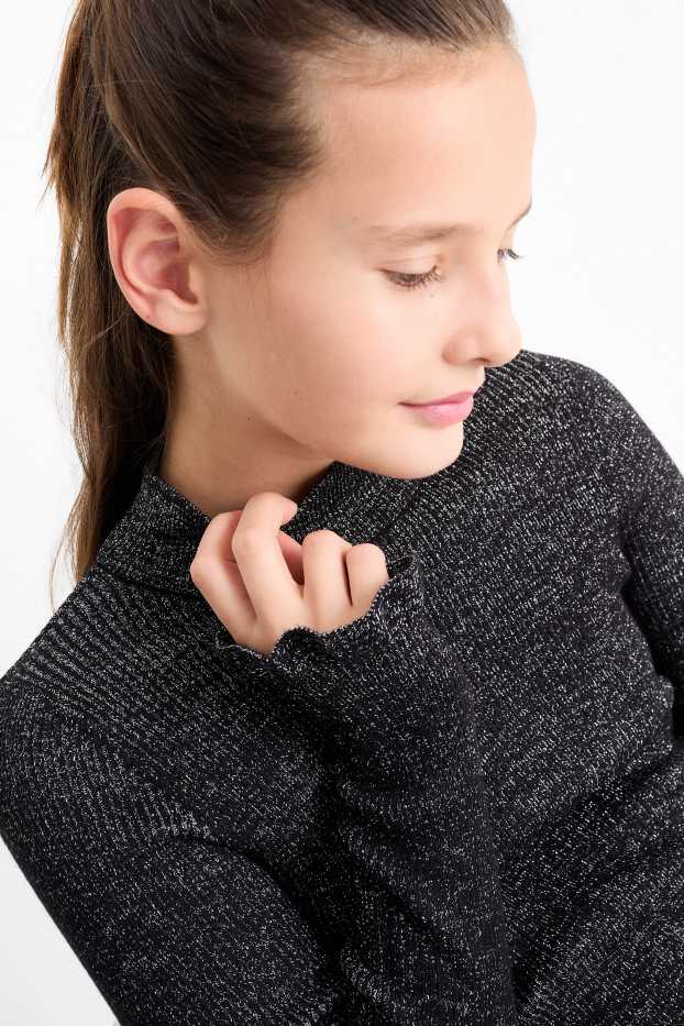 Kinder Mädchen - Strickkleid - glänzend - schwarz