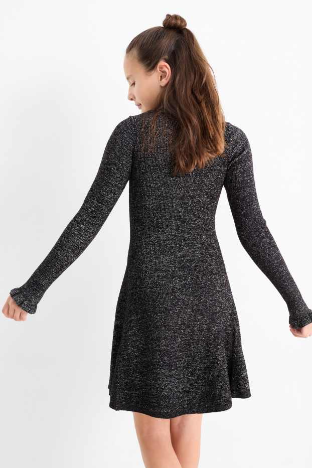 Kinder Mädchen - Strickkleid - glänzend - schwarz