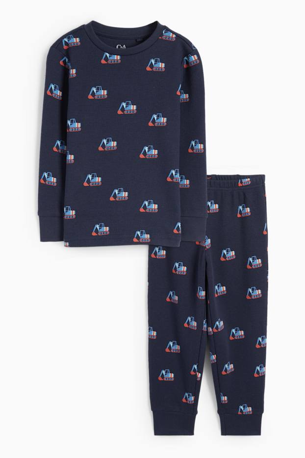 Kinderen: jongens - Graafmachine - pyjama - 2-delig - met structuur - donkerblauw