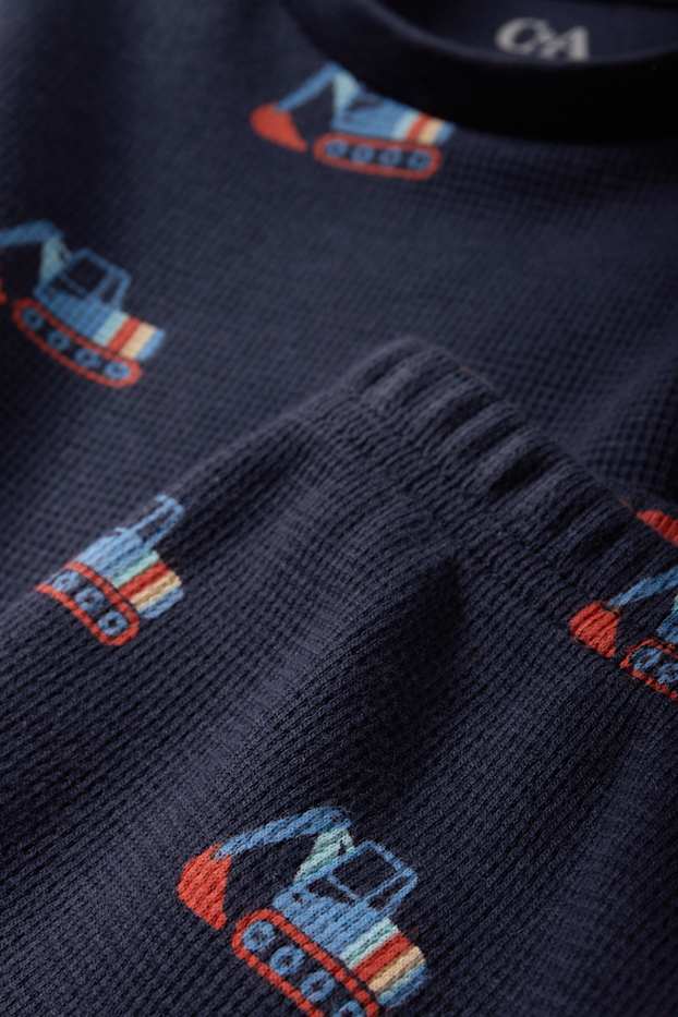 Kinderen: jongens - Graafmachine - pyjama - 2-delig - met structuur - donkerblauw