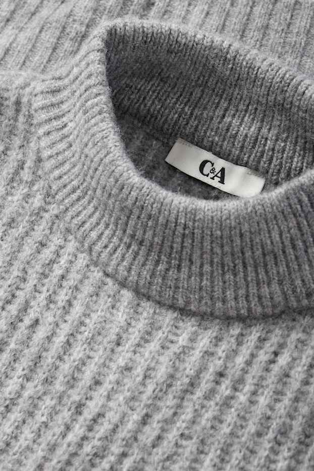Women - Cropped jumper with band collar - ribbed - gray