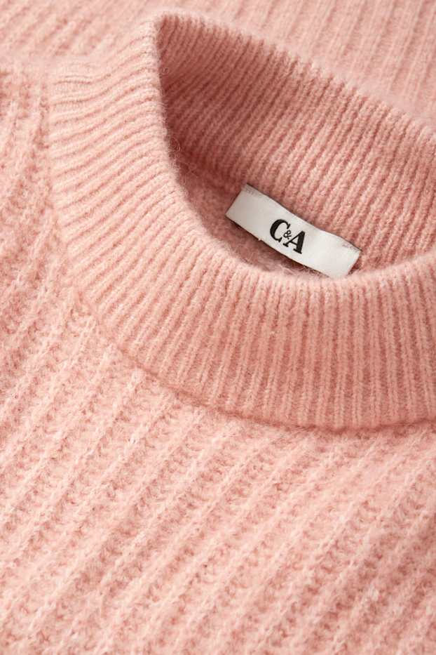 Dames - Korte trui met opstaande kraag - geribd - roze