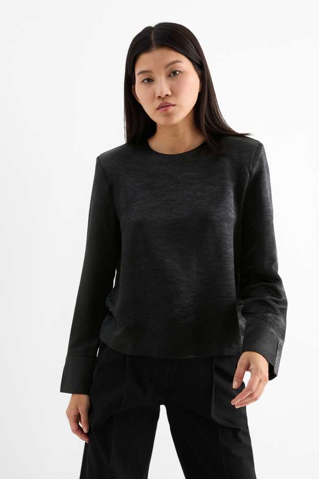Damen - Bluse - glänzend - schwarz
