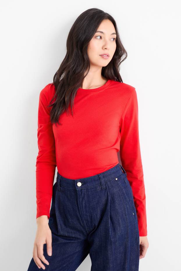 Femmes - Haut basique à manches longues - rouge