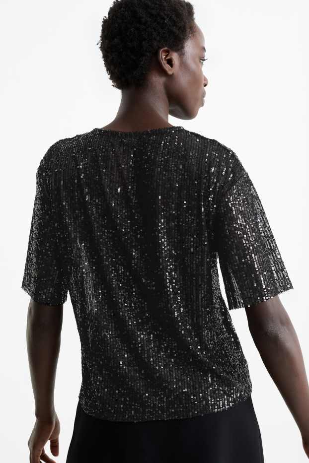Kobiety - T-shirt z cekinami - czarny