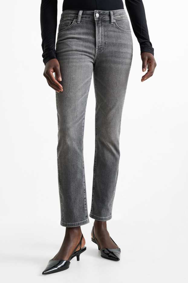 Women - Slim jeans with rhinestones - mid-rise waist - gray