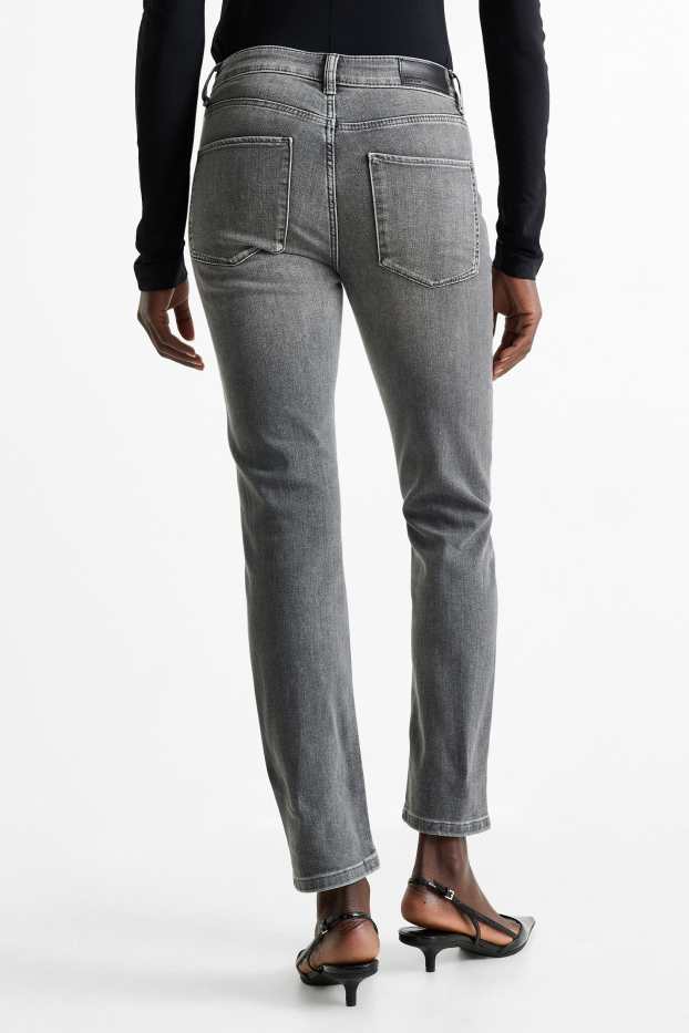 Women - Slim jeans with rhinestones - mid-rise waist - gray