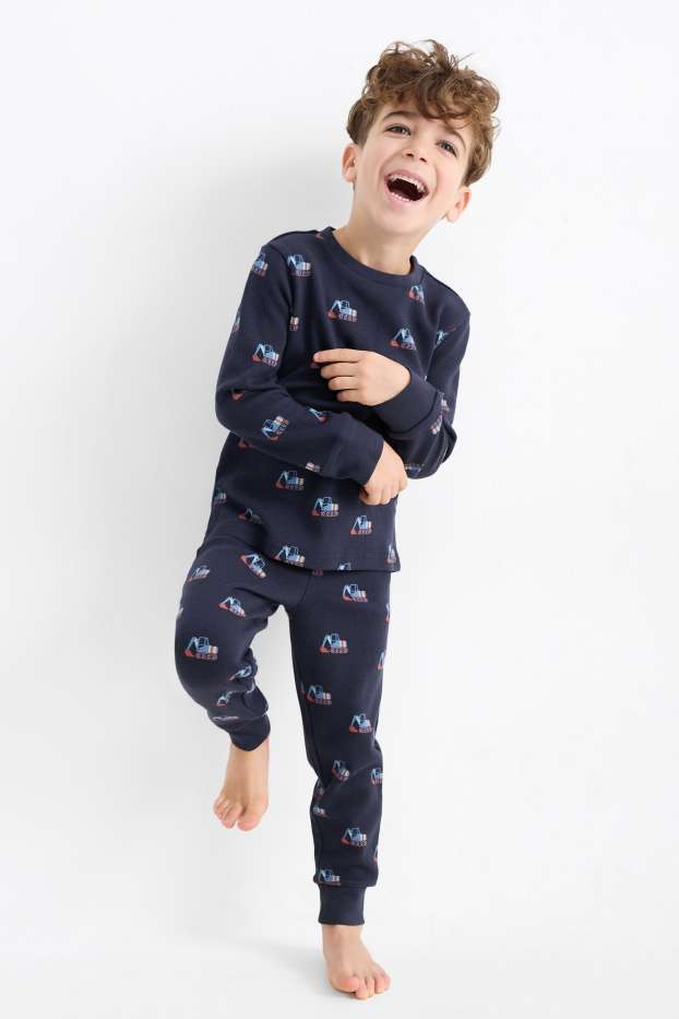 Kinderen: jongens - Graafmachine - pyjama - 2-delig - met structuur - donkerblauw