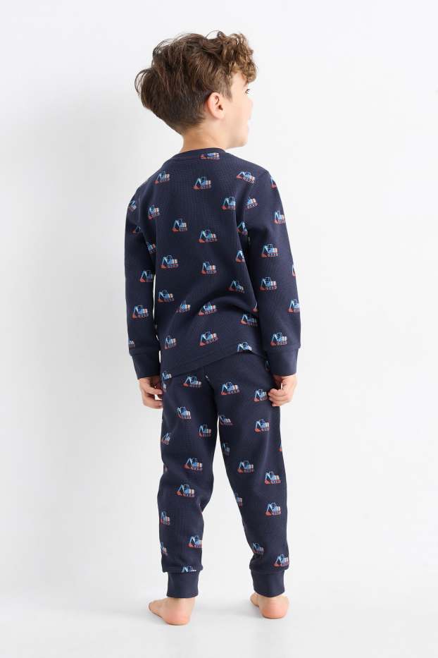 Kinderen: jongens - Graafmachine - pyjama - 2-delig - met structuur - donkerblauw