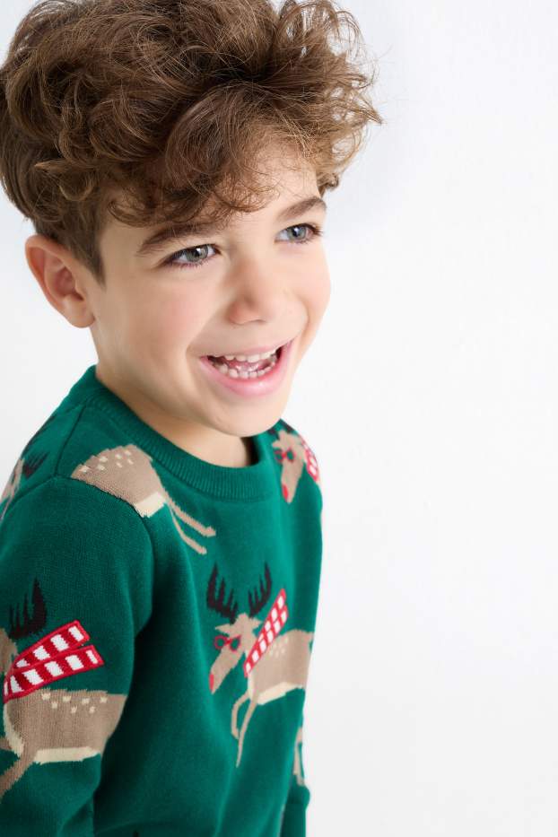 Kinderen: jongens - Rendier Rudolf - trui voor de kerst - donkergroen