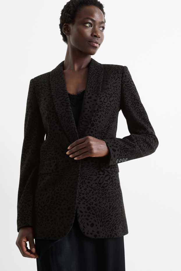 Donna - Blazer lungo - relaxed fit - stampa leopardata - nero