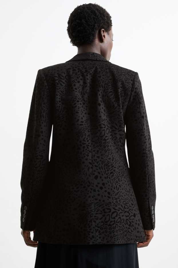 Donna - Blazer lungo - relaxed fit - stampa leopardata - nero