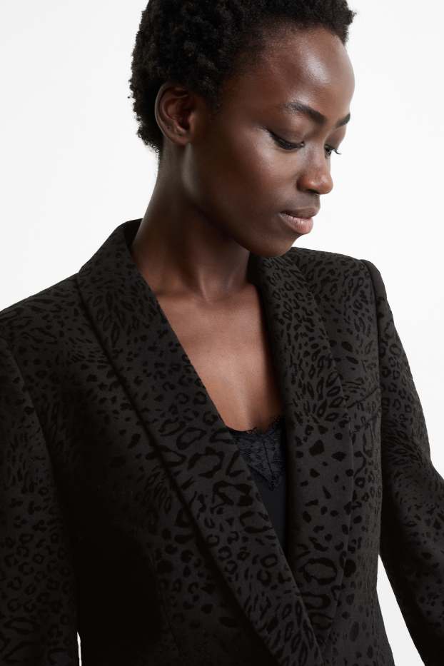 Donna - Blazer lungo - relaxed fit - stampa leopardata - nero