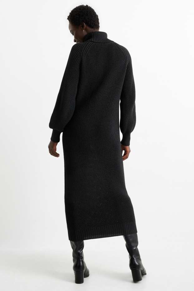 Dona - Vestit de punt de mitja - acanalat - negre