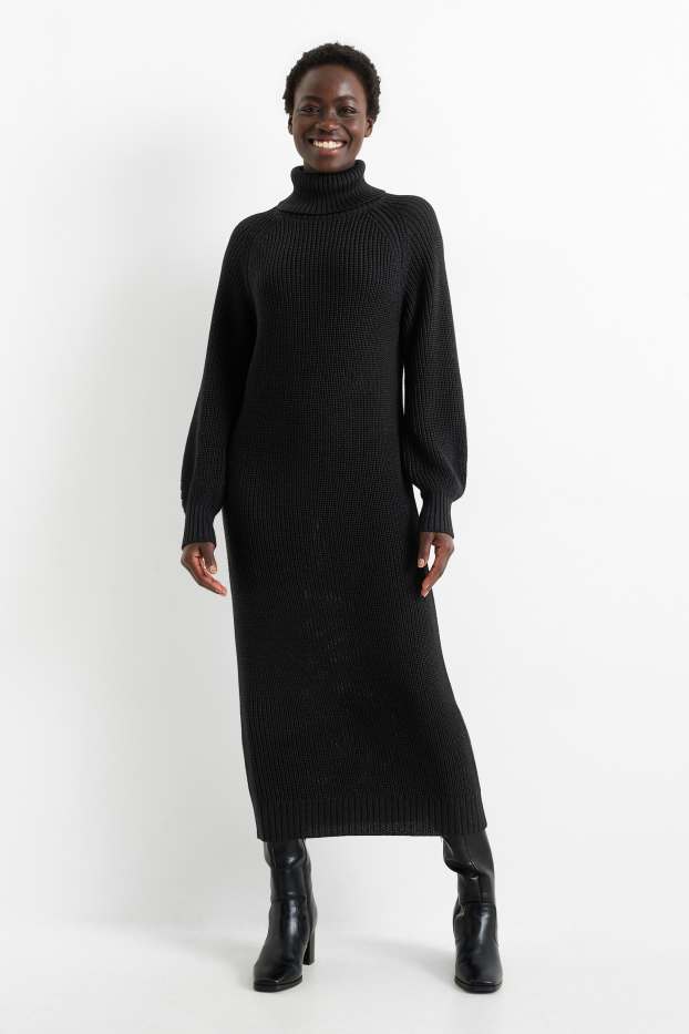 Dona - Vestit de punt de mitja - acanalat - negre