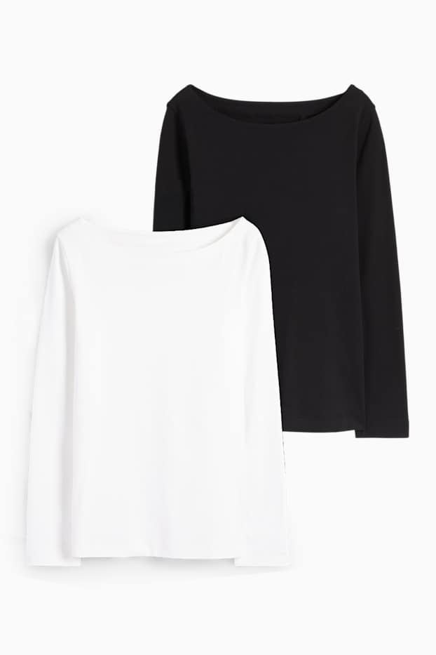 Femmes - Lot de 2 - hauts basiques à manches longues - noir / blanc
