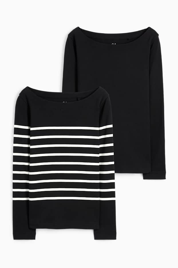 Dames - Set van 2 - basic longsleeve - zwart