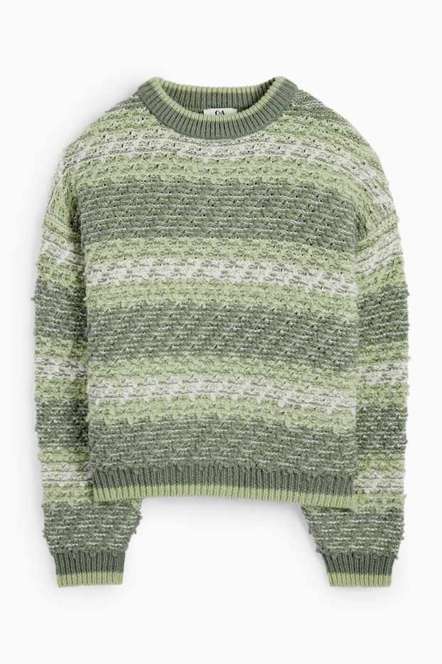 Damen - Pullover - strukturiert - gestreift - grün