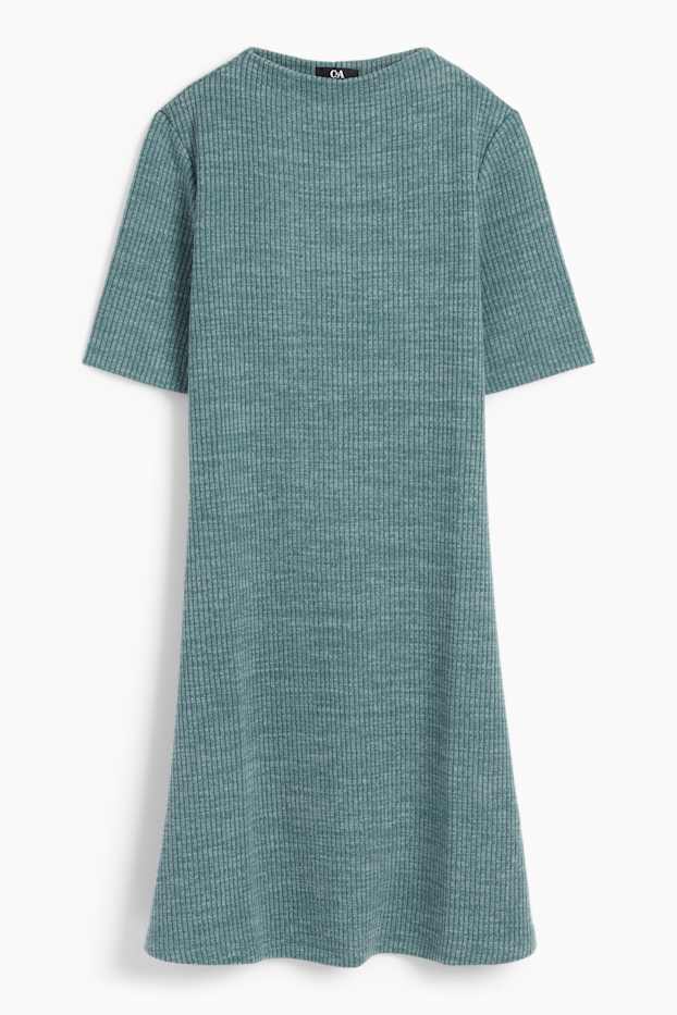 Femmes - Robe de maille - côtelée - turquoise