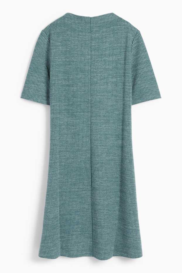 Femmes - Robe de maille - côtelée - turquoise