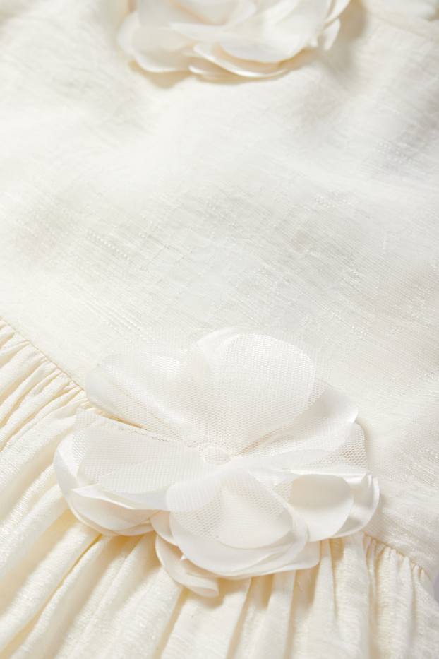 Enfants filles - Fleurs - robe - texturée - blanc crème