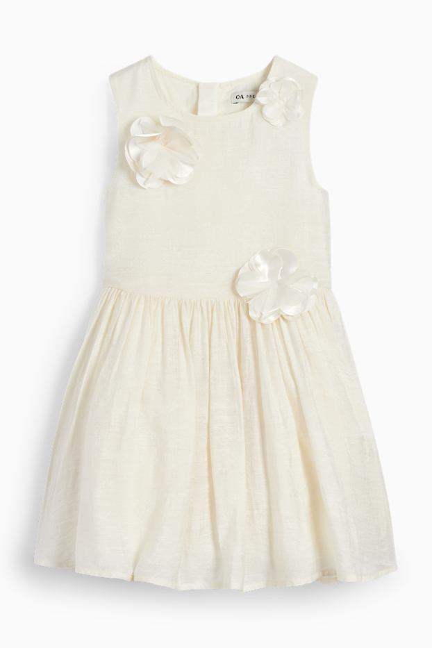 Enfants filles - Fleurs - robe - texturée - blanc crème