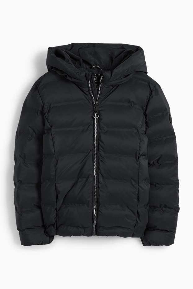 Kinder Mädchen - Steppjacke mit Kapuze - wasserabweisend - schwarz