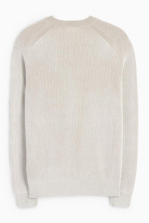 Herren - Pullover - gerippt - hellbeige