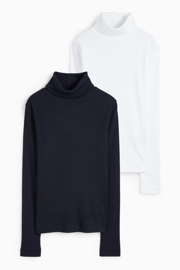 Femmes - Lot de 2 - haut à col roulé basique - bleu foncé / blanc