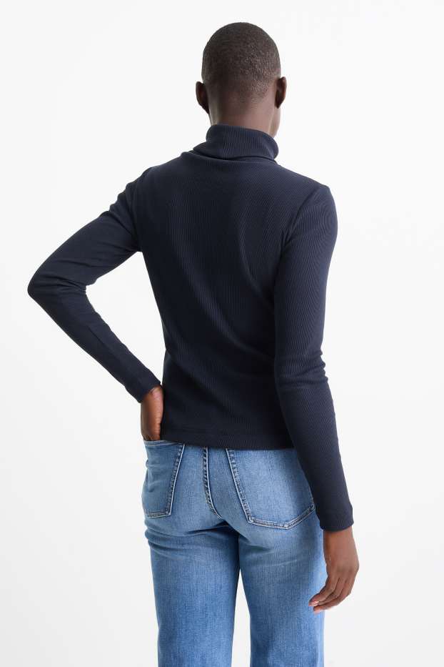 Femmes - Lot de 2 - haut à col roulé basique - bleu foncé / blanc