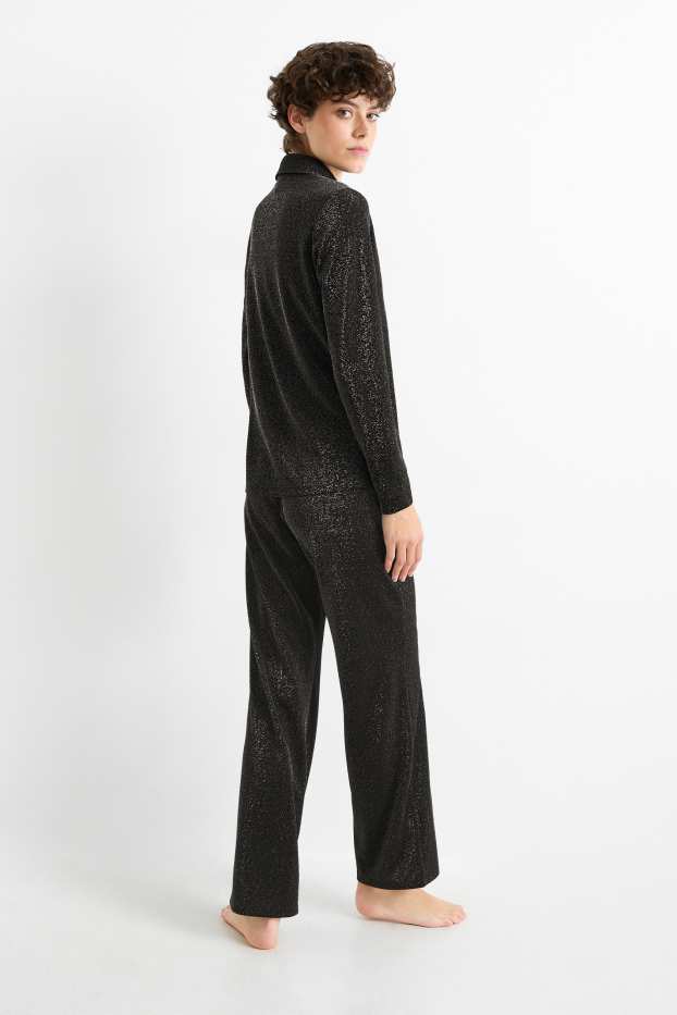 Damen - Pyjama - glänzend - schwarz