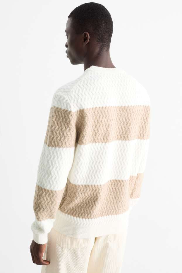 Hommes - Pull - à rayures - texturé - blanc