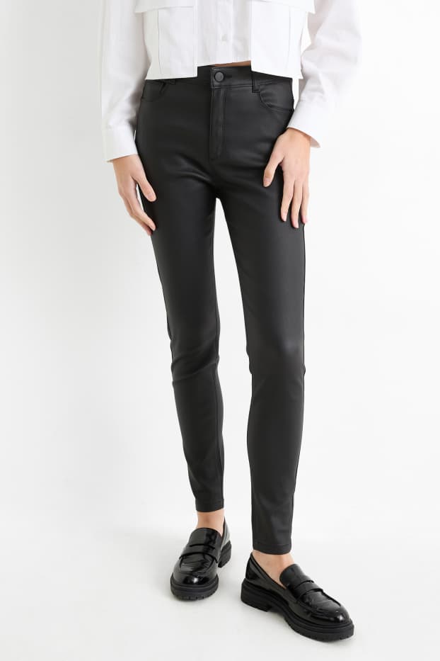 Femmes - Pantalon - high waist - skinny fit - brillant - noir