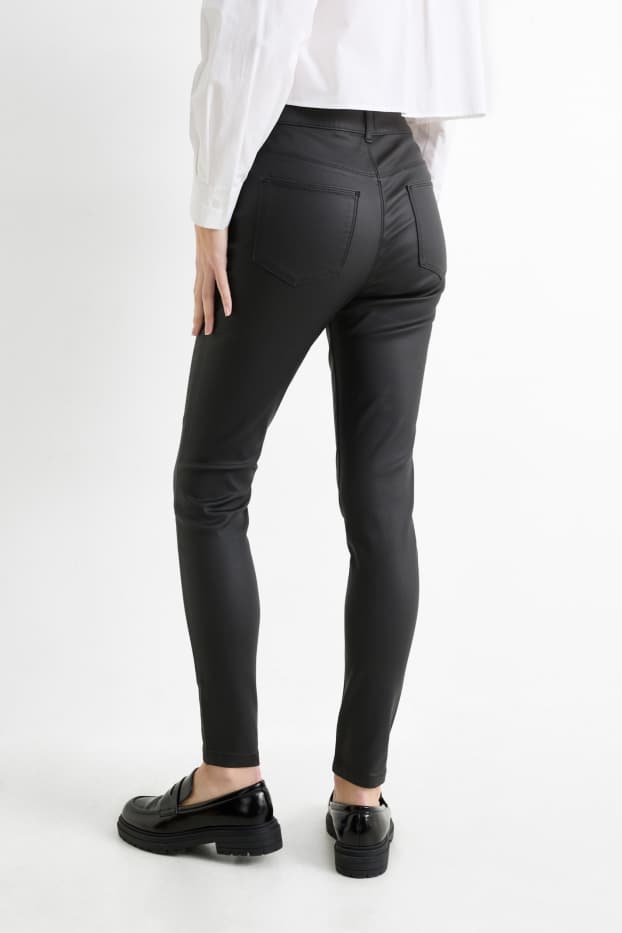 Femmes - Pantalon - high waist - skinny fit - brillant - noir