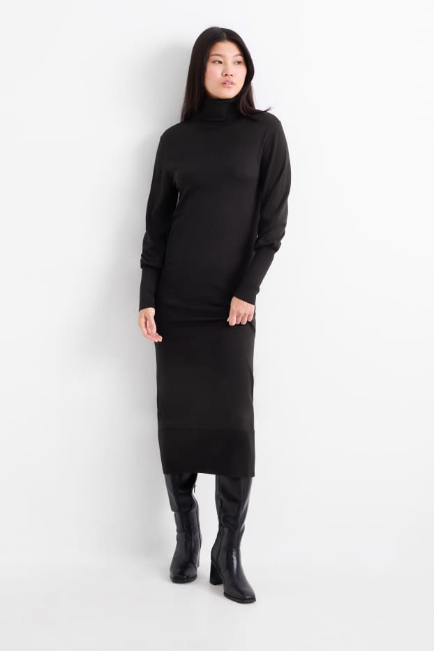 Dames - Gebreide jurk - zwart