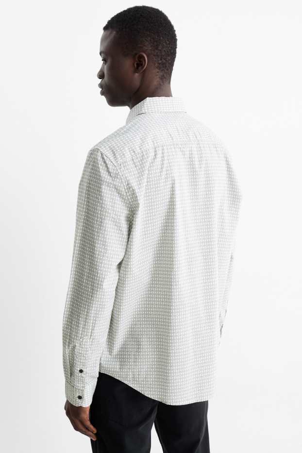 Herren - Hemd - Regular Fit - Button-down - Minimal-Print - weiß / schwarz