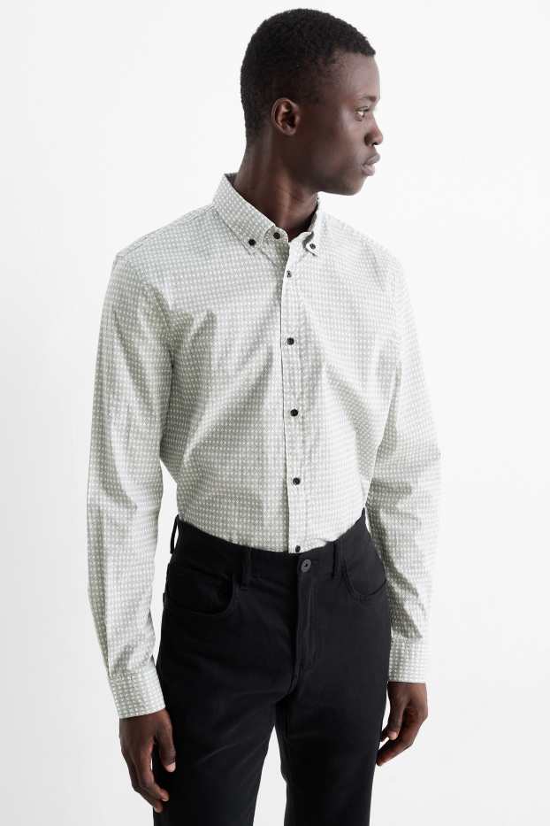 Herren - Hemd - Regular Fit - Button-down - Minimal-Print - weiß / schwarz