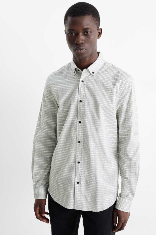 Herren - Hemd - Regular Fit - Button-down - Minimal-Print - weiß / schwarz