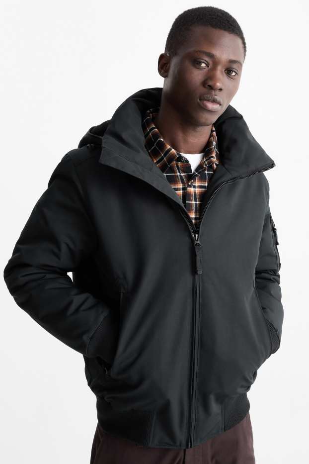 Uomo - Giaccone con cappuccio - idrorepellente - nero