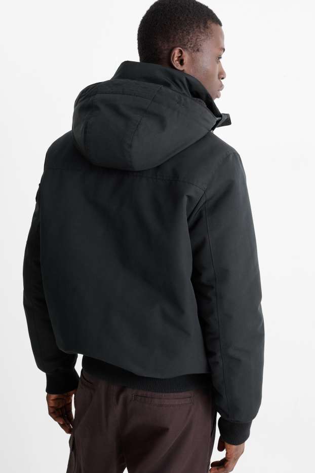 Uomo - Giaccone con cappuccio - idrorepellente - nero